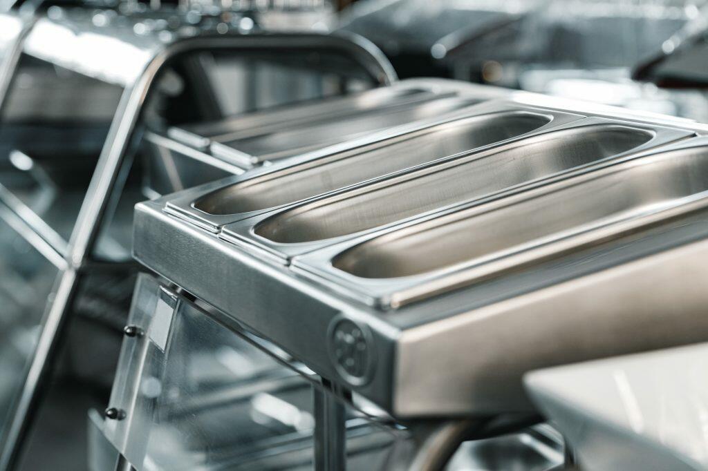 Industrial kitchen metal trays for buffet catering