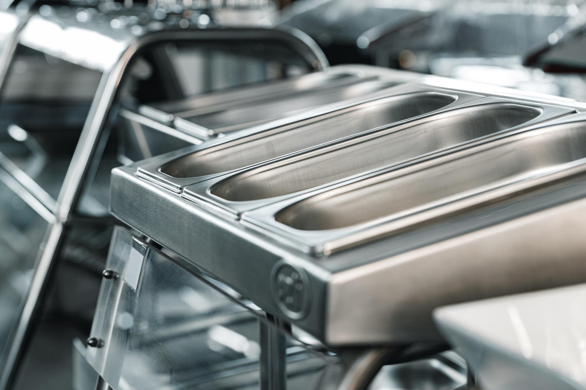 Industrial kitchen metal trays for buffet catering